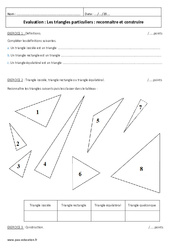 Reconnaitre et construire les triangles particuliers - Examen Evaluation : 6eme Primaire - PDF à imprimer