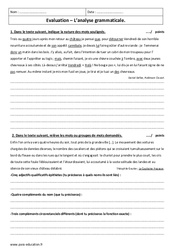 Analyse grammaticale - Examen Contrôle : 1ere Secondaire - PDF à imprimer