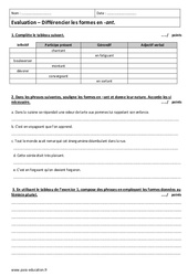 Participe présent - Examen Evaluation - Différencier les formes en - ant : 1ere Secondaire - PDF à imprimer