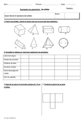 Solides - Bilan à imprimer sur les polyèdres : 5eme Primaire
