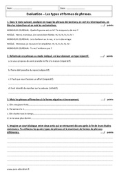 Types et formes de phrases - Examen Evaluation  : 2eme Secondaire - PDF à imprimer