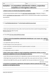 Propositions subordonnées - Examen Contrôle : 2eme Secondaire - PDF à imprimer