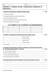 Comparaisons, métaphores et métonymies - Examen Evaluation : 2eme Secondaire - PDF à imprimer
