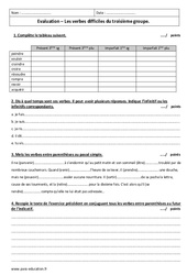 Verbes difficiles du  groupe - Examen Contrôle : 2eme Secondaire - PDF à imprimer