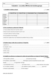  groupe - Examen Evaluation sur les verbes difficiles : 2eme Secondaire - PDF à imprimer