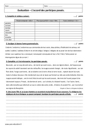 Participes passés - Examen Evaluation sur les accords : 2eme Secondaire - PDF à imprimer