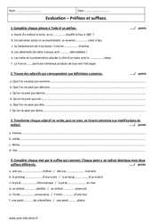 Suffixes - Préfixes - Examen Evaluation  : 2eme Secondaire - PDF à imprimer