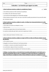 Fonctions essentielles par rapport au verbe - Examen Evaluation avec le corrigé : 2eme Secondaire - PDF à imprimer