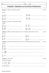 Opérations sur les écritures fractionnaires - Examen Contrôle : 1ere Secondaire