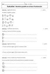 Ecriture fractionnaire - Nombres positifs - Examen Evaluation : 1ere Secondaire