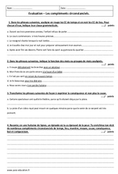 Compléments circonstanciels - Examen Contrôle : 2eme Secondaire - PDF à imprimer