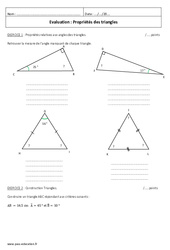 Triangles - Examen Evaluation sur les propriétés : 1ere Secondaire