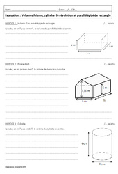 Volumes - Examen Contrôle - Prisme, cylindre de révolution et parallélépipède rectangle : 1ere Secondaire - PDF à imprimer