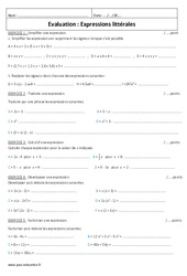 Simplifier, écrire, calcul, développer, factoriser - Examen Evaluation - Expressions littérales : 1ere Secondaire - PDF à imprimer