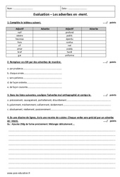 Adverbes en - ment - Examen Contrôle : 1ere Secondaire - PDF à imprimer
