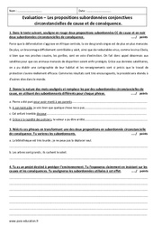 Propositions subordonnées conjonctives circonstancielles de cause et de conséquence - Examen Contrôle : 2eme Secondaire - PDF à imprimer