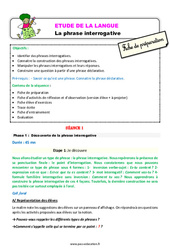 Les phrases interrogatives - Étude de la langue - Séquence - Fiche de préparation : 3eme Primaire - PDF à imprimer