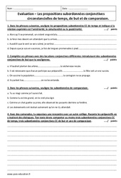 Propositions subordonnées conjonctives circonstancielles - Examen Contrôle : 2eme Secondaire - PDF à imprimer