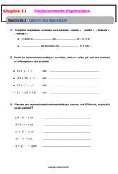 Décrire une expression - Révisions - Exercices avec correction - Enchaînements d’opérations : 1ere Secondaire - PDF à imprimer
