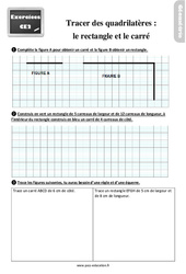Exercices, révisions sur tracer des quadrilatères - Fiches le rectangle et le carré au avec les corrections : 3eme Primaire