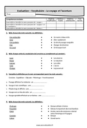 Le voyage et l’aventure - Examen Evaluation, bilan, contrôle avec la correction : 1ere Secondaire - PDF à imprimer