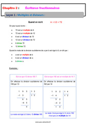 Multiples et diviseurs - Cours - Écritures fractionnaires : 1ere Secondaire - PDF à imprimer