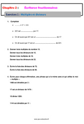 Multiples et diviseurs - Révisions - Exercices avec correction - Écritures fractionnaires : 1ere Secondaire - PDF à imprimer