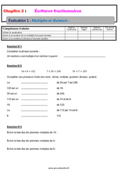 Multiples et diviseurs - Examen Evaluation, bilan, contrôle avec la correction - Écritures fractionnaires : 1ere Secondaire - PDF à imprimer