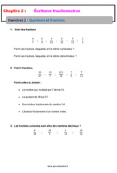 Quotients et fractions - Révisions - Exercices avec correction - Écritures fractionnaires : 1ere Secondaire