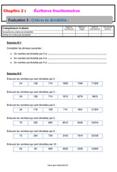 Critères de divisibilité - Examen Evaluation, bilan, contrôle avec la correction - Écritures fractionnaires : 1ere Secondaire