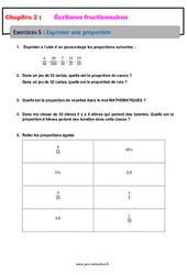 Exprimer une proportion - Révisions - Exercices avec correction - Écritures fractionnaires : 1ere Secondaire