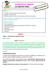 Le sujet du verbe - Étude de la langue - Séquence - Fiche de préparation : 3eme Primaire - PDF à imprimer