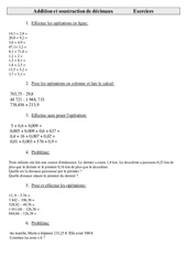 Exercice Addition et soustraction de décimaux - Exercices - Calculs : 5eme Primaire - PDF à imprimer