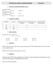Division des entiers quotient décimal - Exercices - Calculs : 5eme Primaire - PDF à imprimer