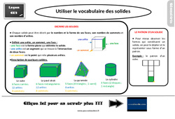 Leçon, trace écrite sur utiliser le vocabulaire des solides au : 3eme Primaire