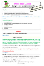 Les pronoms personnels sujets - Étude de la langue - Fiche de préparation : 3eme Primaire - PDF à imprimer