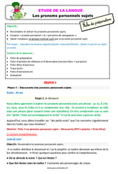 Séquence - Fiche de préparation Les pronoms personnels sujets - Étude de la langue - Séquence - Fiche de préparation : 3eme Primaire - PDF à imprimer