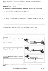 Composition de l’air et description de la matière - Exercices avec les corrections : 2eme Secondaire - PDF à imprimer