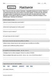 Malchance - Préfixes et suffixes - ait, ais,  er ou - é - Dictée accompagnée n°13 : 4eme Primaire - Cycle 3 - PDF à imprimer