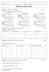 Ordres - Equations - Examen Evaluation : 2eme Secondaire - PDF à imprimer