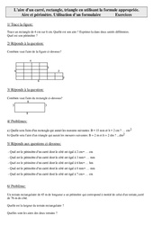 Aire d'un carré, rectangle, triangle en utilisant la formule appropriée - Exercices - Mesures : 5eme Primaire - PDF à imprimer