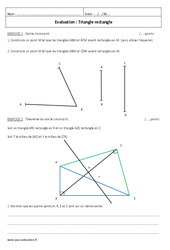 Triangle rectangle - Examen Evaluation - Théorème de Pythagore - Cercle circonscrit : 2eme Secondaire