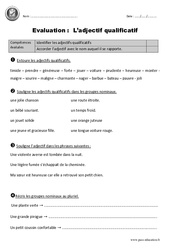 Adjectifs qualificatifs - Examen Evaluation - Bilan : 2eme Primaire - PDF à imprimer
