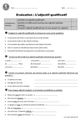 Adjectifs qualificatifs - Examen Evaluation avec le corrigé : 4eme Primaire - PDF à imprimer