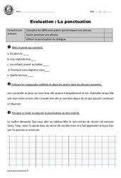 Signes de ponctuation - Examen Evaluation  : 3eme Primaire - PDF à imprimer