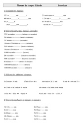 Mesure de temps - Calculs - Exercices - Mesures : 5eme Primaire - PDF à imprimer