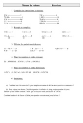 Mesures de volume - Exercices - Mesures : 5eme Primaire - PDF à imprimer