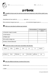 Phrase - Exercices : 2eme Primaire - PDF à imprimer