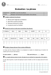 Phrase - Examen Evaluation - Bilan : 2eme Primaire - PDF à imprimer