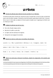 Phrase - Exercices corrigés  : 3eme Primaire - PDF à imprimer